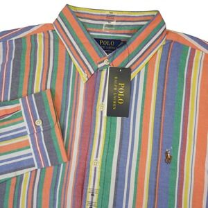 NEW Polo Ralph Lauren Button Down Mens XXL Multi Color Striped Custom Fit Shirt